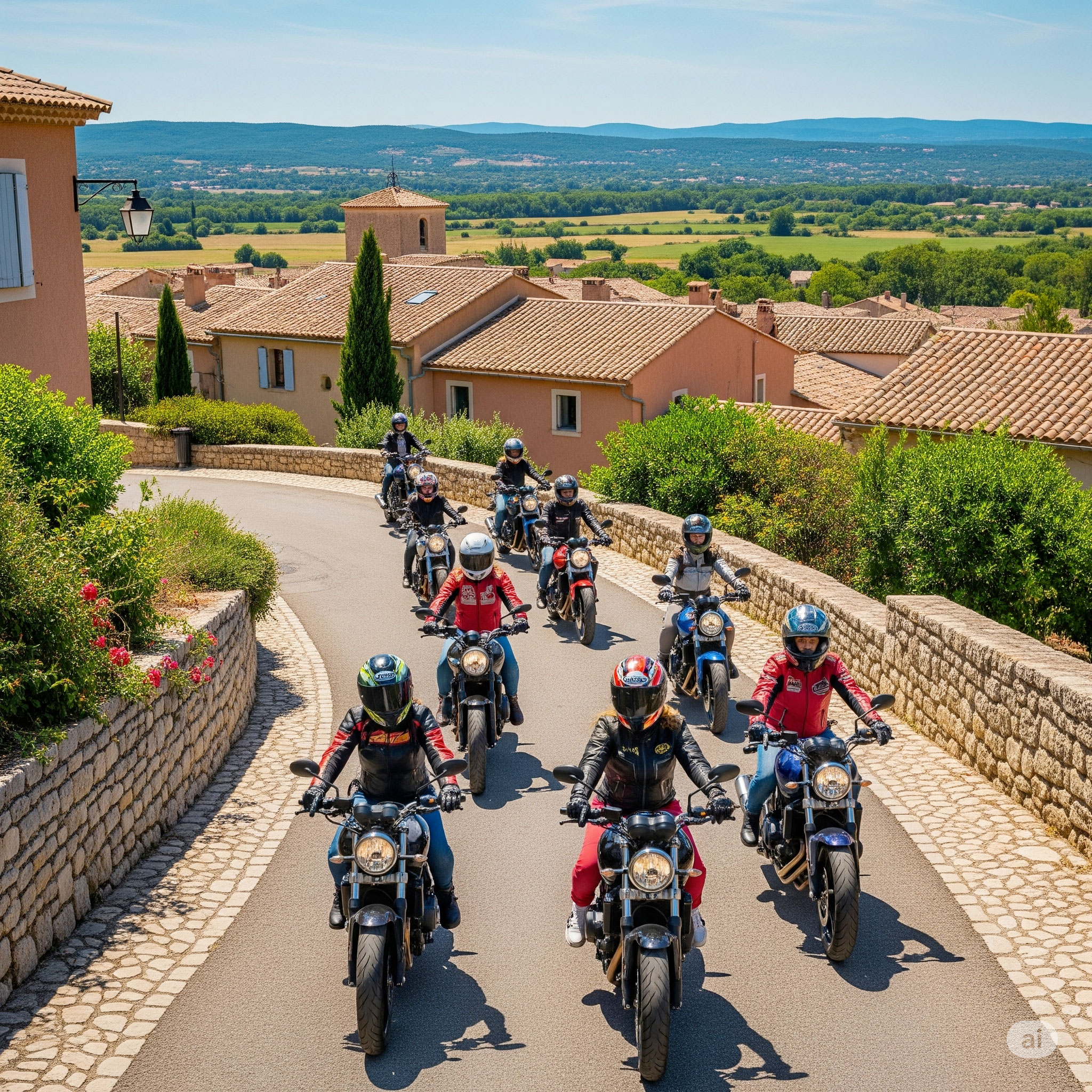Groupe au guidon de leur moto prêtes pour l'aventure